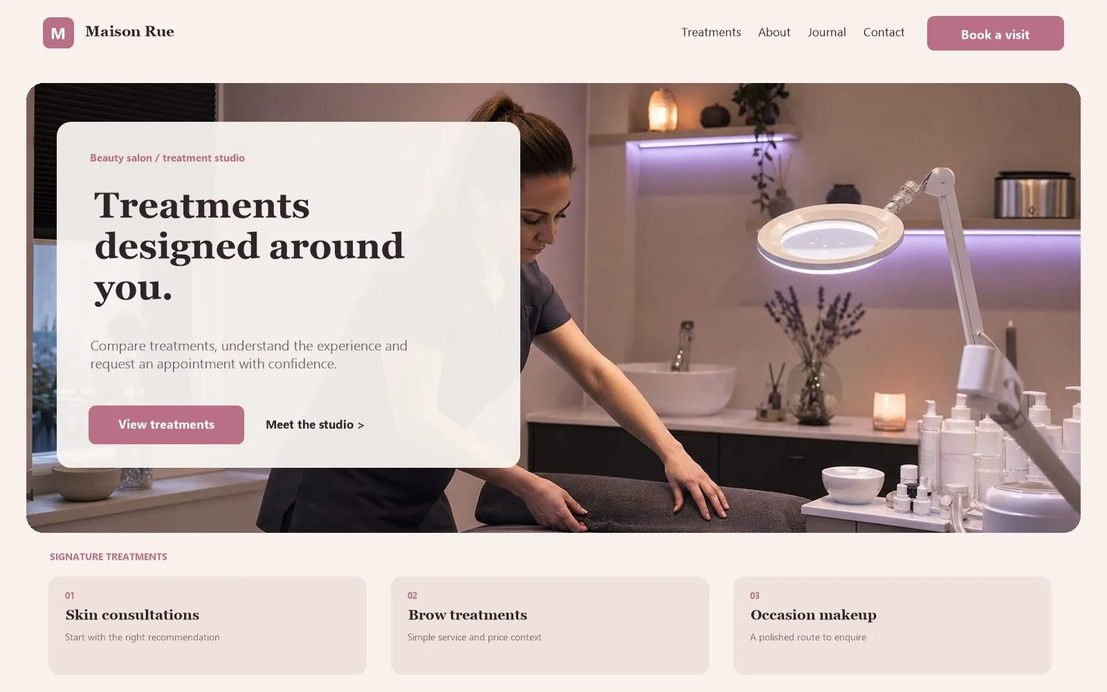 Maison Rue beauty studio website concept