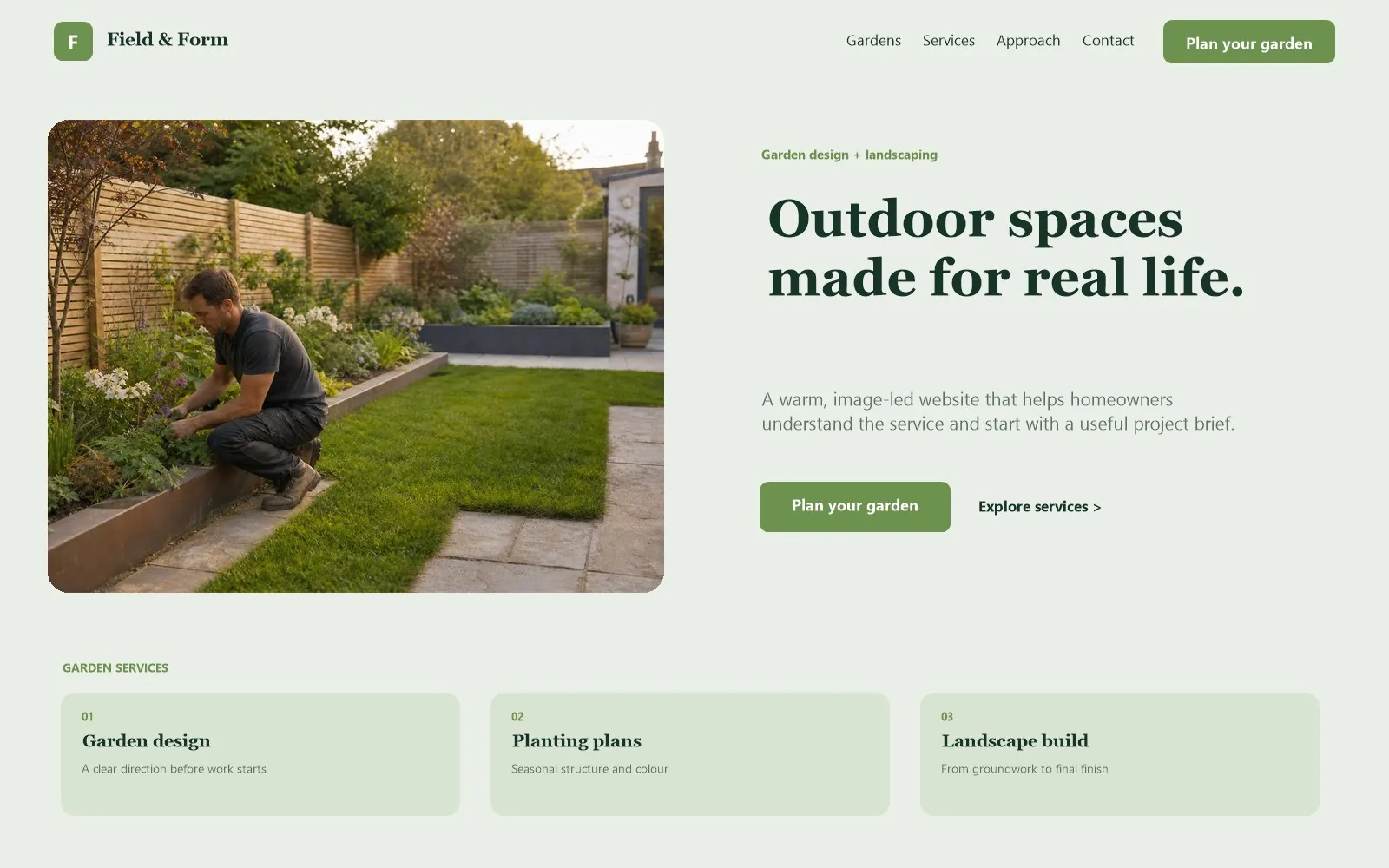 Field and Form landscaping website concept