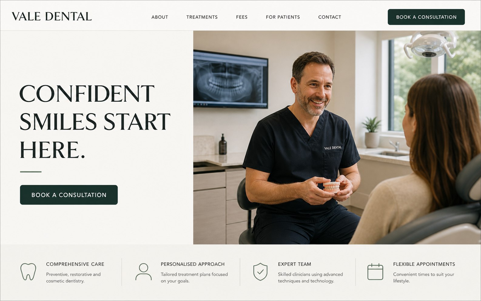 Vale Dental practice website concept homepage